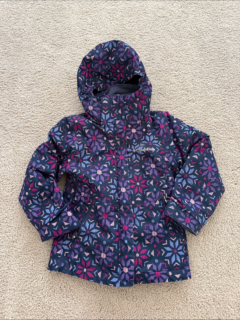 Columbia Girls' Navy Floral Snowflake Insulated Hooded Jacket